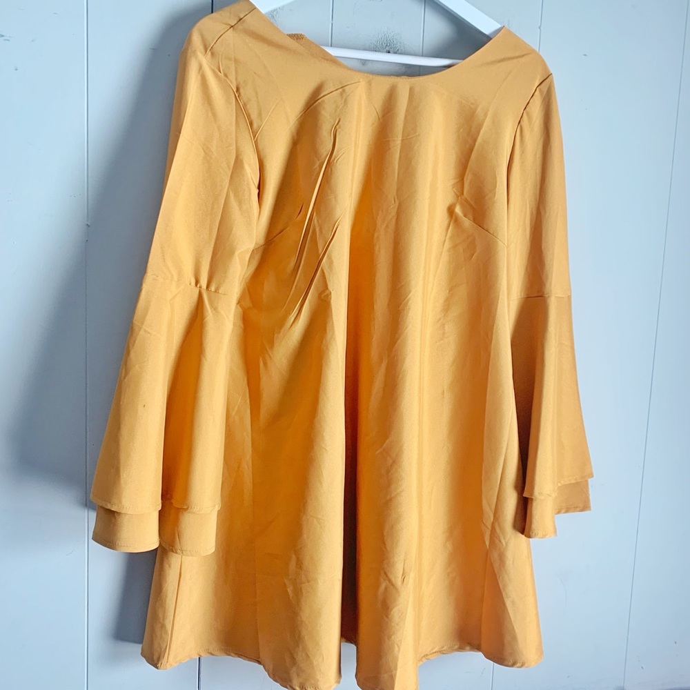 LYDFS Gold Mustard Sexy Rear V Strappy Bell Sleeve Top
Size M